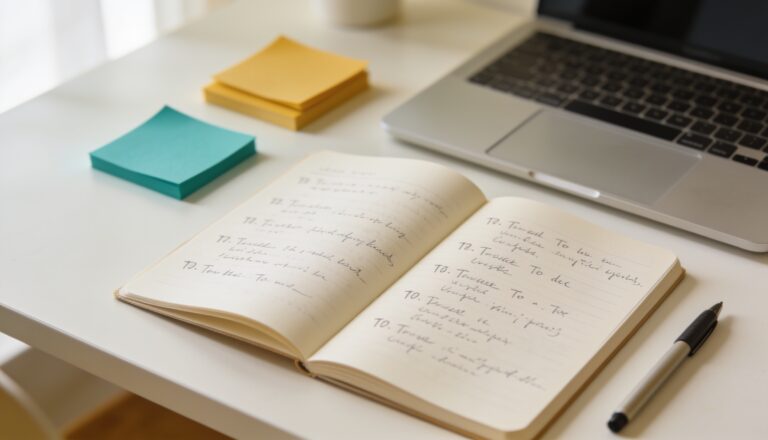 Profesional revisando un montón de tareas pendientes en su escritorio